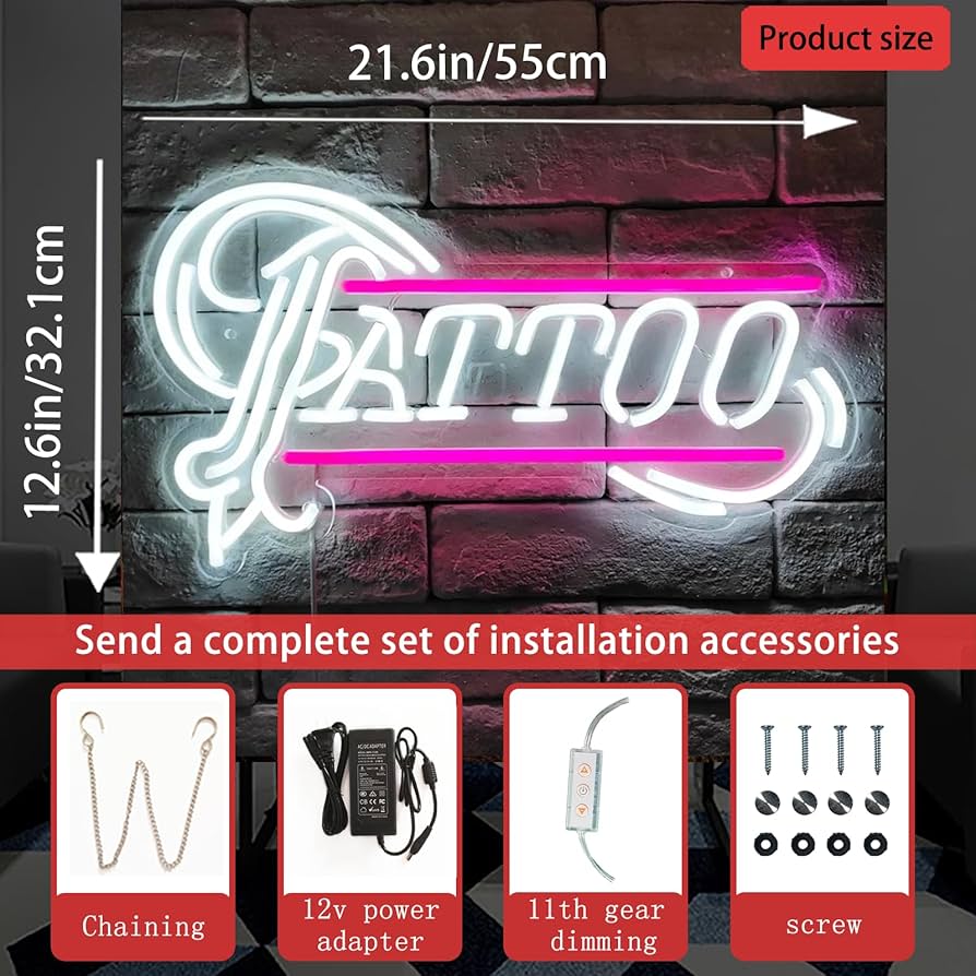 タトゥー  ネオンサイン TATTOO Neon Sign for Wall Decor,TATTOO 21.6 * 12.6 Inches